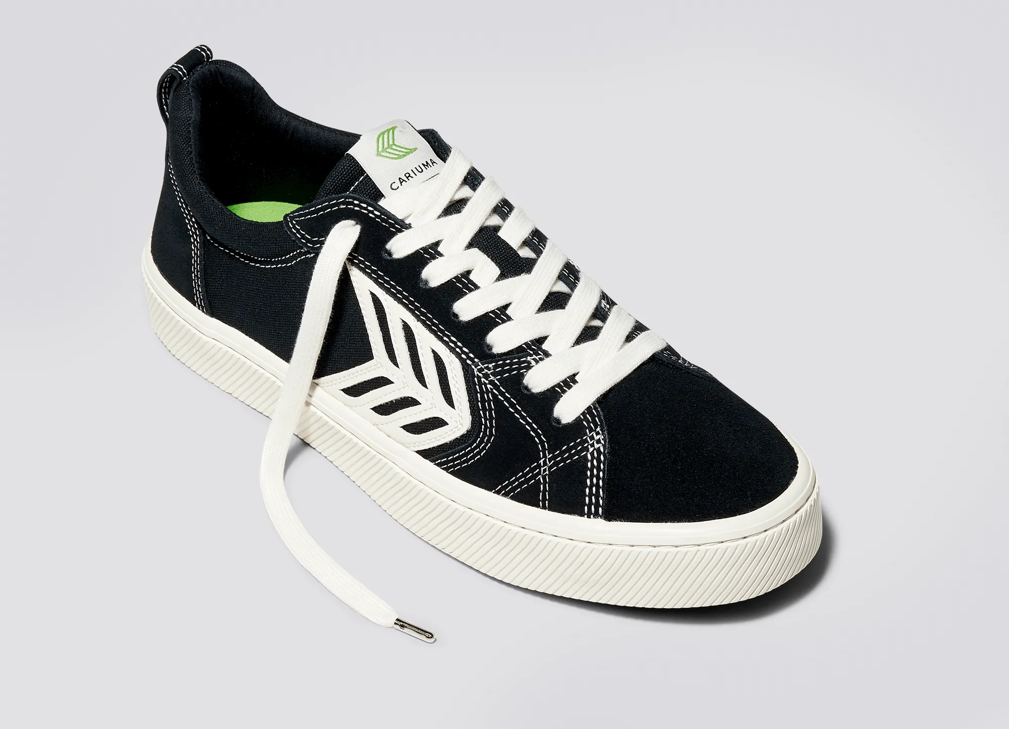 CATIBA PRO Low Black Suede and Canvas Contrast Thread Ivory Logo Sneaker Women Right sold by Cariuma product image thumbnail 4