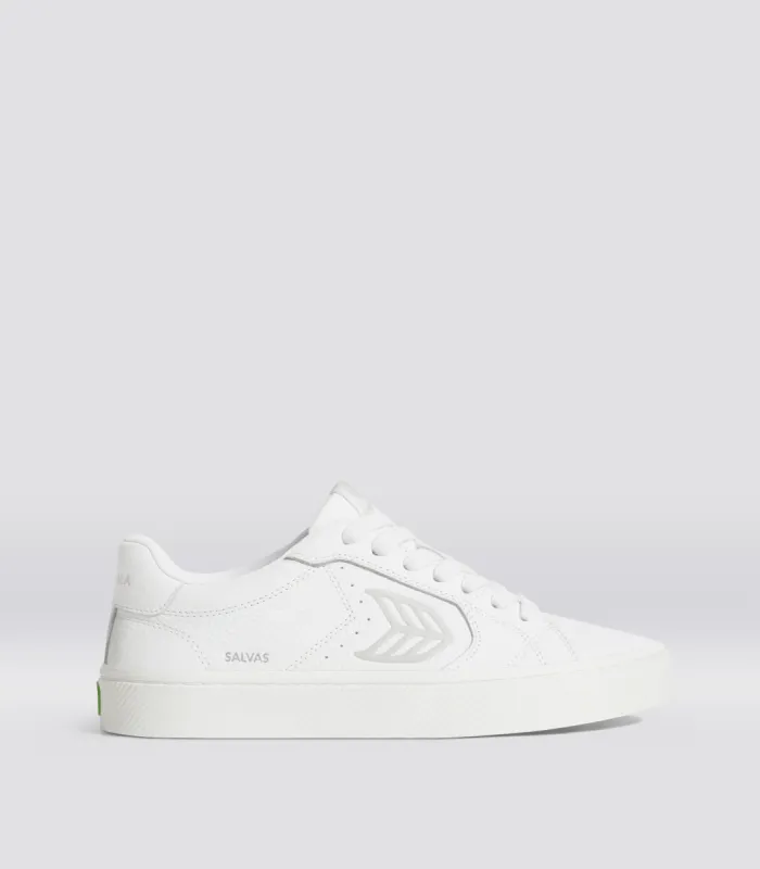 SALVAS White Premium Leather Ice Logo Sneaker Men sold by Cariuma