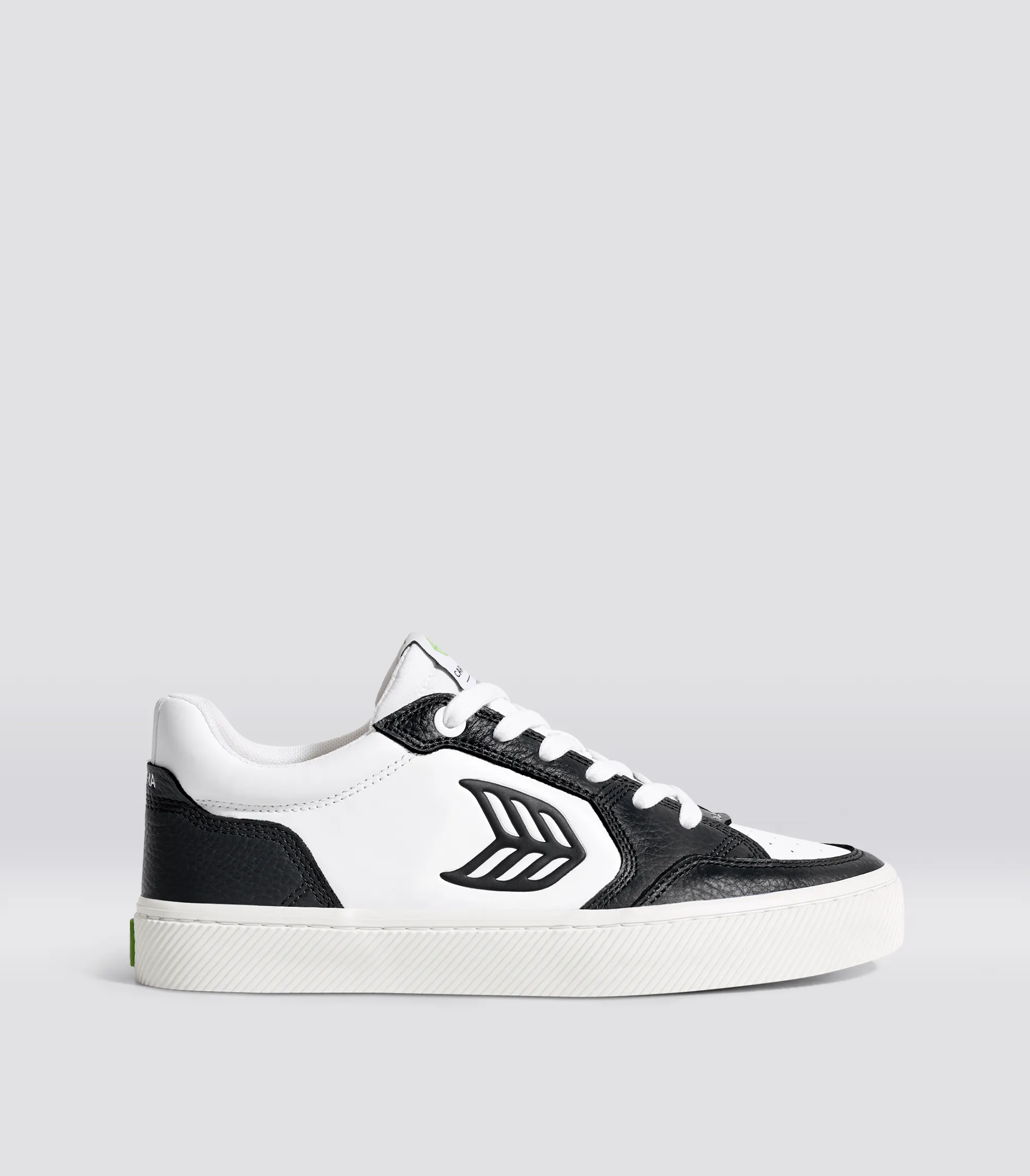 VALLELY White Leather Black Accents Sneaker Men sold by Cariuma