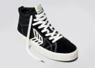 CATIBA PRO High Black Suede and Canvas Contrast Thread Ivory Logo Sneaker Women sold by Cariuma