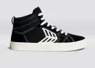 CATIBA PRO High Black Suede and Canvas Contrast Thread Ivory Logo Sneaker Women sold by Cariuma
