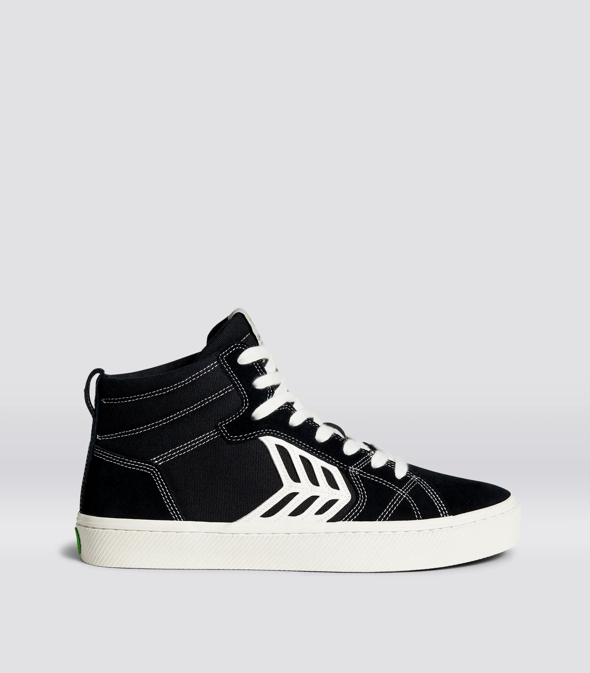 CATIBA PRO High Black Suede and Canvas Contrast Thread Ivory Logo Sneaker Women sold by Cariuma