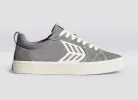 CATIBA PRO Low Charcoal Grey Suede and Canvas Contrast Thread Ivory Logo Sneaker Women sold by Cariuma