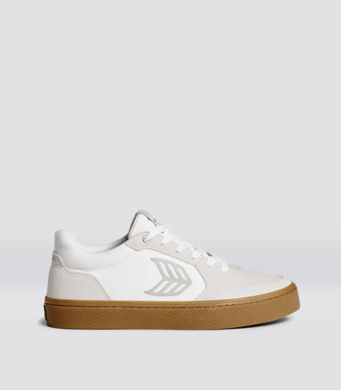 VALLELY PRO Gum Vintage White Suede Off-White Cordura Light Grey Logo Sneaker Women sold by Cariuma