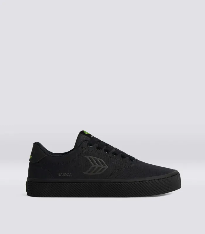 NAIOCA All Black Canvas Ash Grey Logo Sneaker Men sold by Cariuma