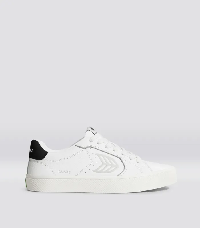 SALVAS White Premium Leather Ice Logo Black Sneaker Men sold by Cariuma