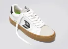 SALVAS Gum White Premium Leather Vintage White Suede Black Logo Sneaker Men sold by Cariuma
