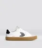 SALVAS Gum White Premium Leather Vintage White Suede Black Logo Sneaker Men sold by Cariuma