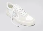 VALLELY White Leather Smoke White Suede Silver Logo Sneaker Women sold by Cariuma