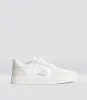 VALLELY White Leather Smoke White Suede Silver Logo Sneaker Women sold by Cariuma