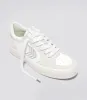 VALLELY White Leather Smoke White Suede Silver Logo Sneaker Women sold by Cariuma