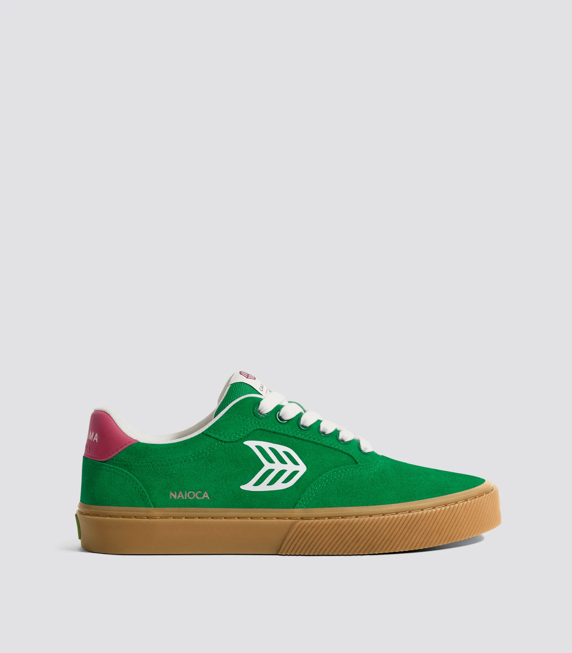 NAIOCA Gum Fern Green Suede Ivory Logo Pink Sneaker Men sold by Cariuma