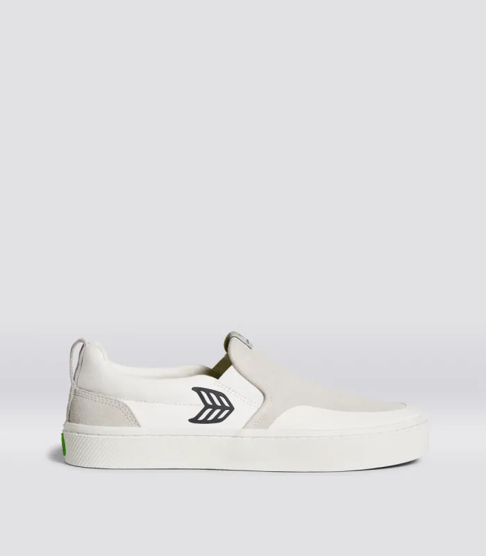 SLIP-ON PRO Off-White Canvas Vintage White Suede Black Logo Sneaker Men sold by Cariuma