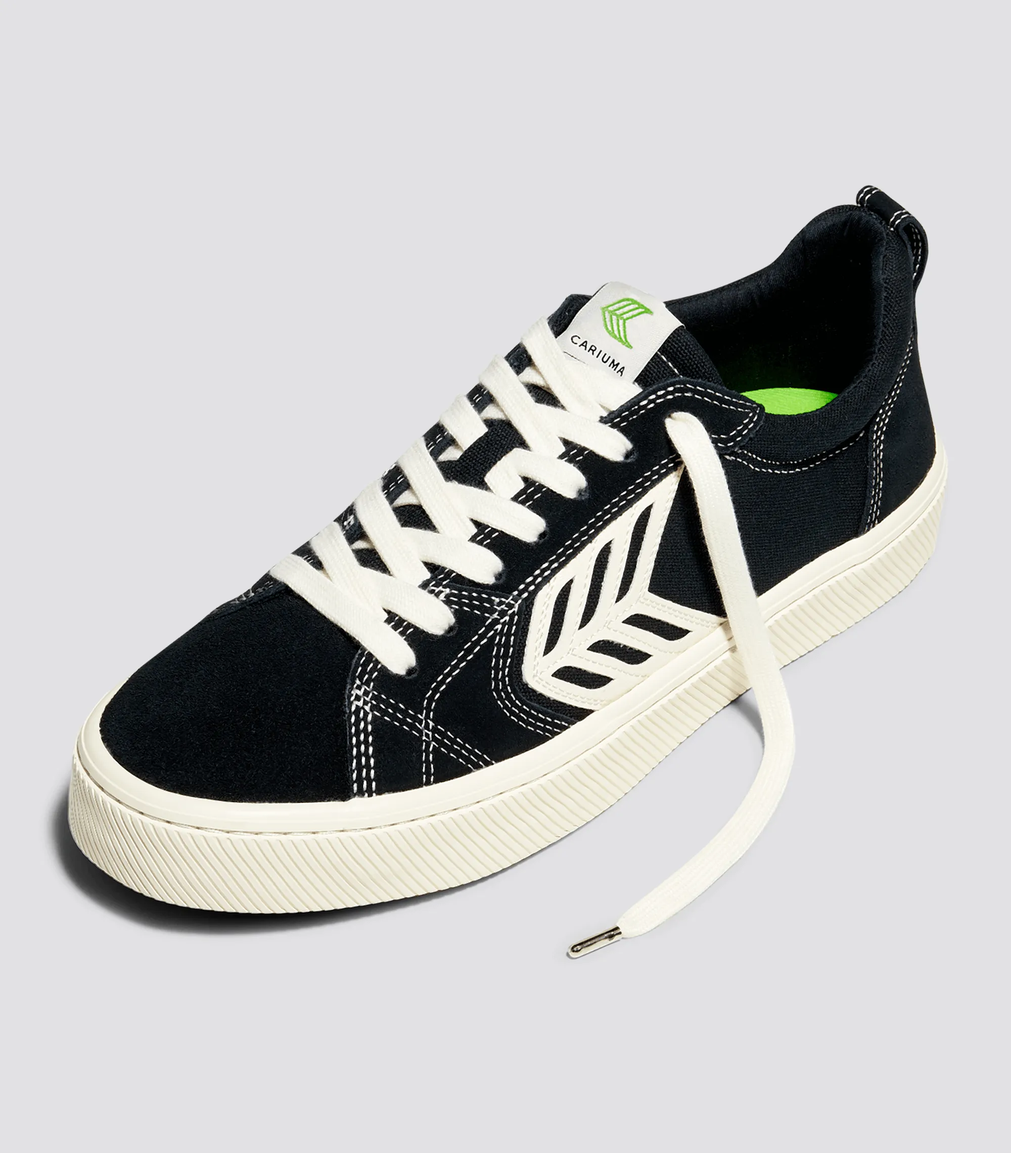 CATIBA PRO Low Black Suede and Canvas Contrast Thread Ivory Logo Sneaker Women Left sold by Cariuma product image thumbnail 2