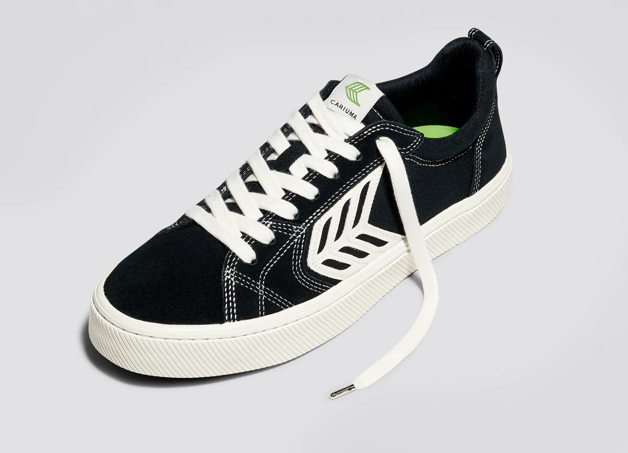 CATIBA PRO Low Black Suede and Canvas Contrast Thread Ivory Logo Sneaker Women Left sold by Cariuma product image thumbnail 4