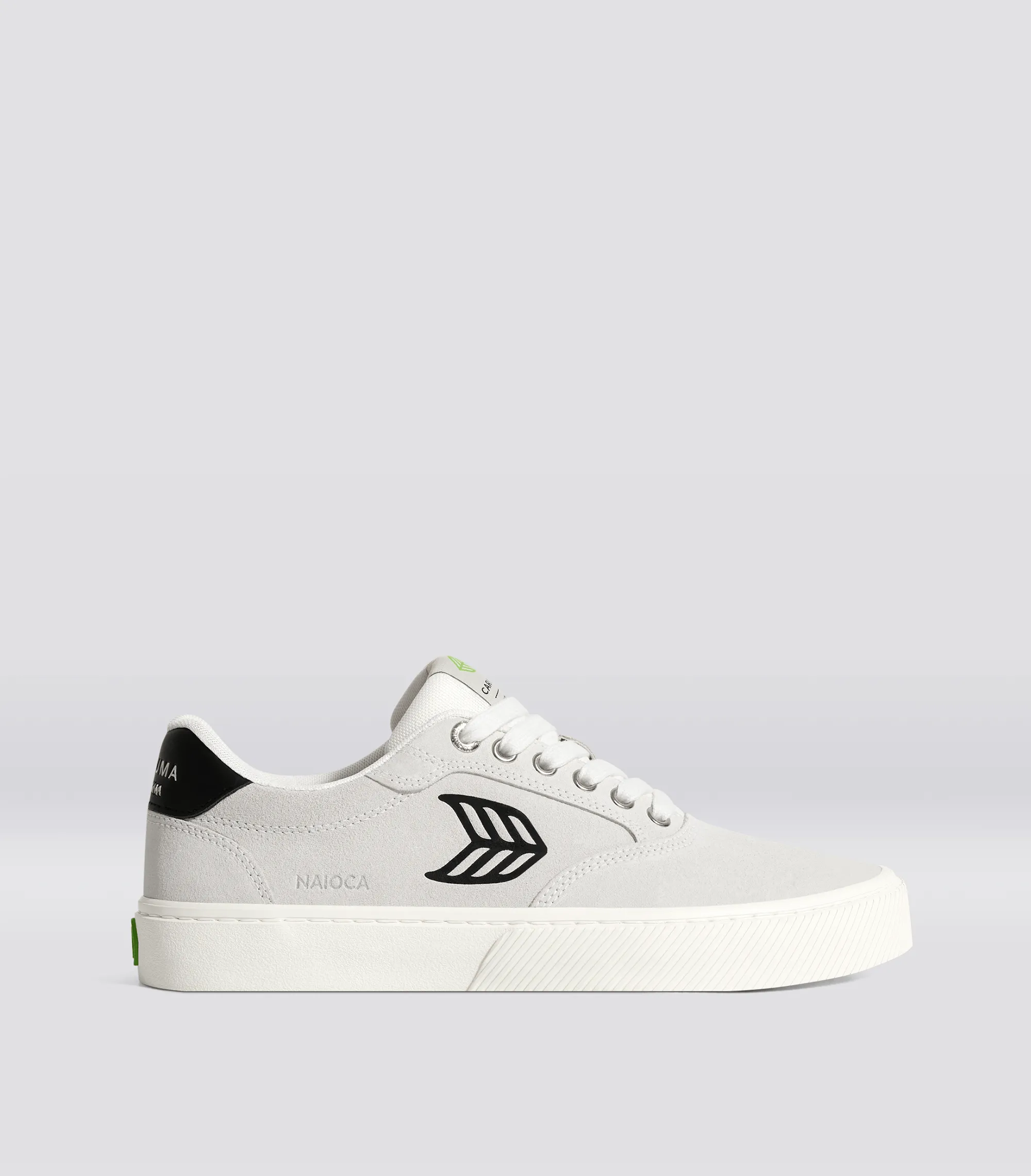 NAIOCA Smoke White Suede Black Logo Sneaker Men sold by Cariuma