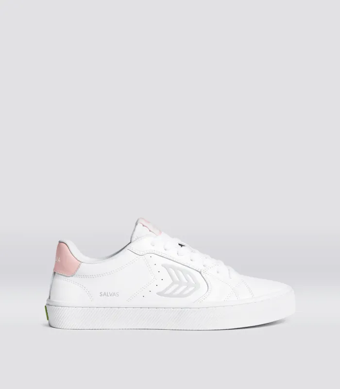 SALVAS White Leather Ice Logo Rose Sneaker Men sold by Cariuma