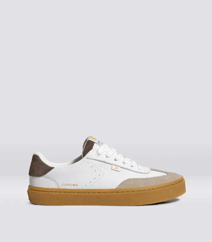TOCA Gum White Premium Leather Plaza Taupe Suede Dark Khaki Sneaker Women sold by Cariuma