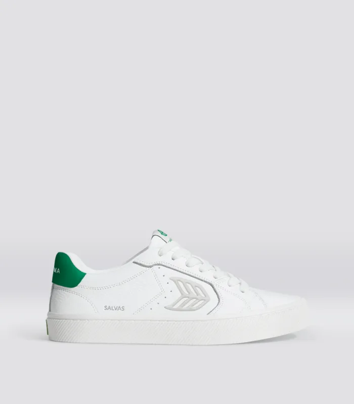 SALVAS White Premium Leather Ice Logo Green Sneaker Women sold by Cariuma
