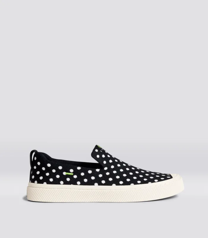 IBI SLIP-ON Black Knit White Polka Dots Sneaker Men made by Cariuma