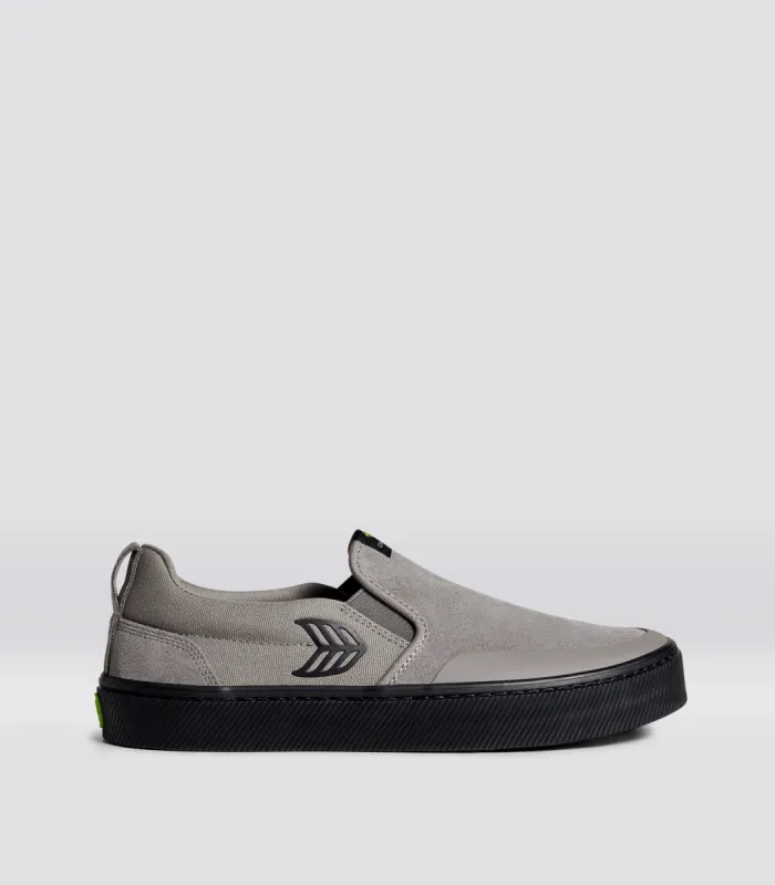 SLIP-ON PRO Charcoal Grey Suede and Canvas Black Logo Sneaker Men sold by Cariuma