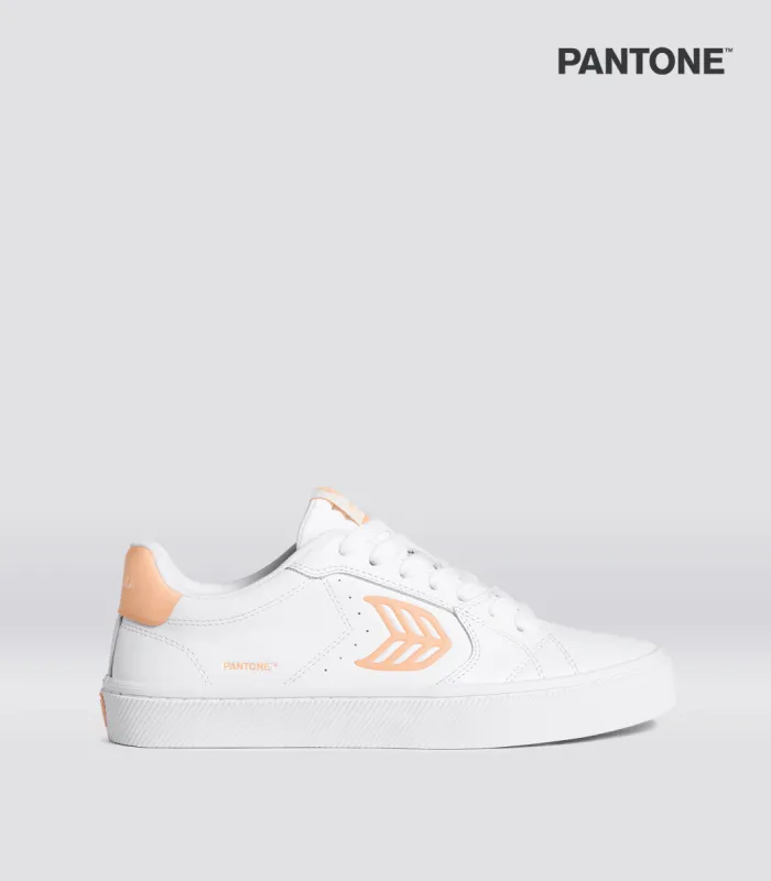 SALVAS Pantone White Leather Peach Fuzz Logo Sneaker Women sold by Cariuma