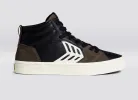 CATIBA PRO High Black Premium Leather Dark Khaki Suede Ivory Logo Sneaker Women sold by Cariuma