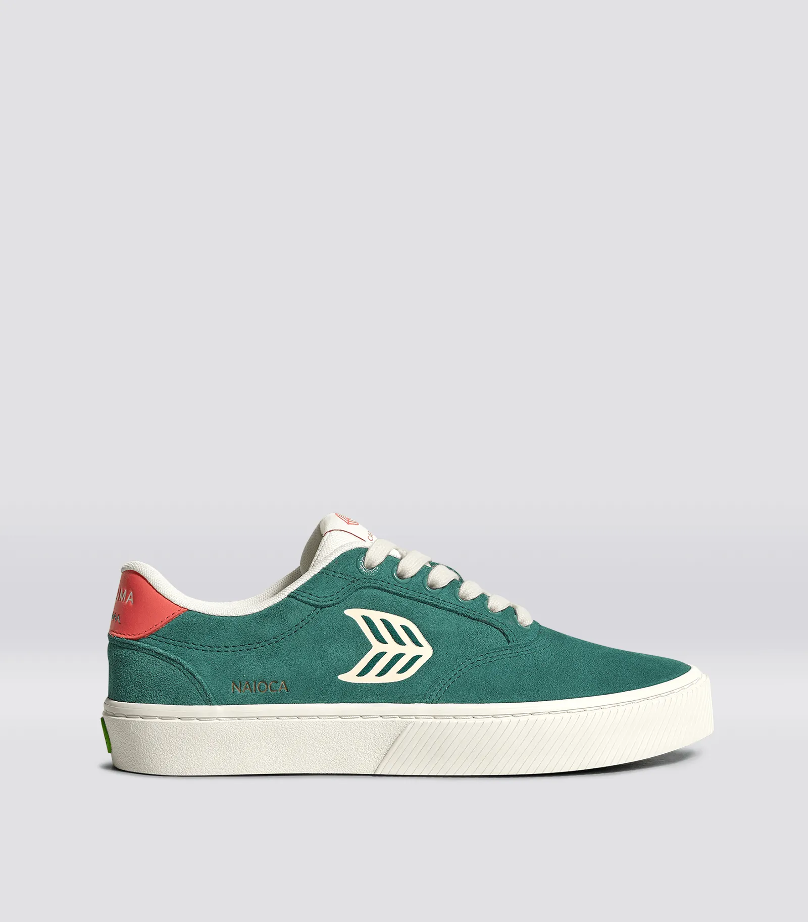 NAIOCA Teal Suede Ivory Logo Watermelon Sneaker Men sold by Cariuma