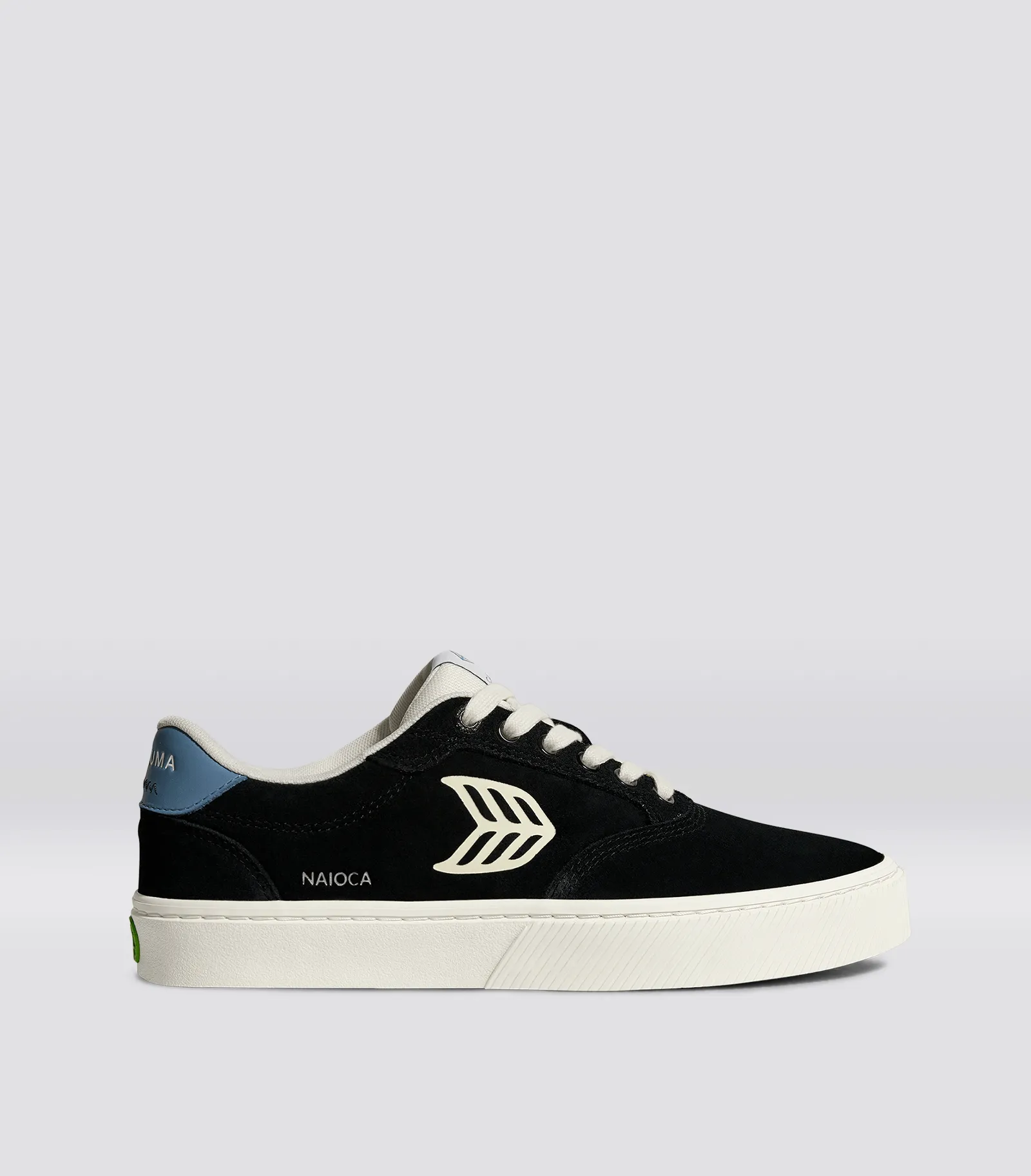 NAIOCA Black Suede Ivory Logo Washed Blue Sneaker Men sold by Cariuma