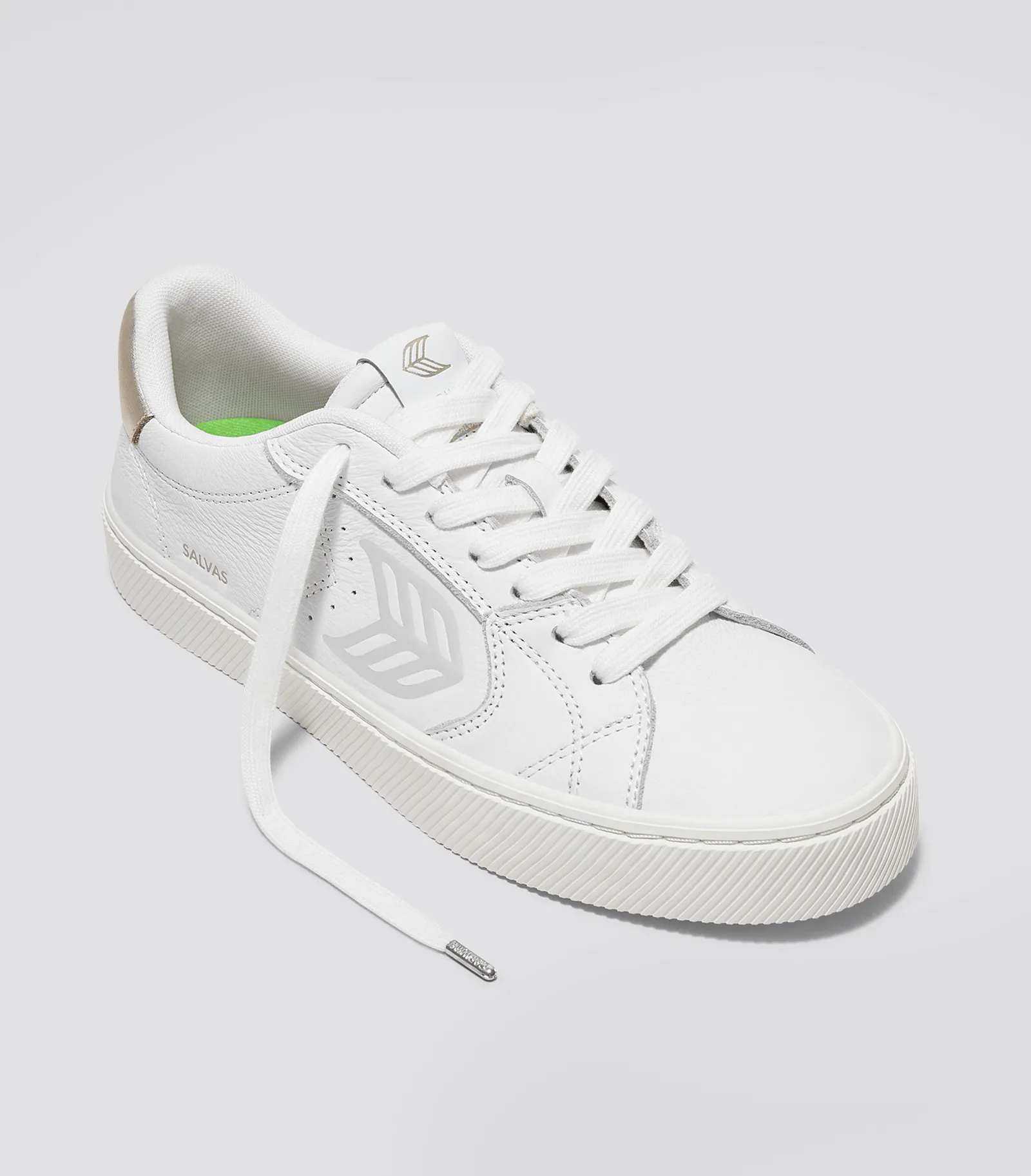 SALVAS White Premium Leather Ice Logo Metallic Gold Sneaker Women sold by Cariuma product image thumbnail 2