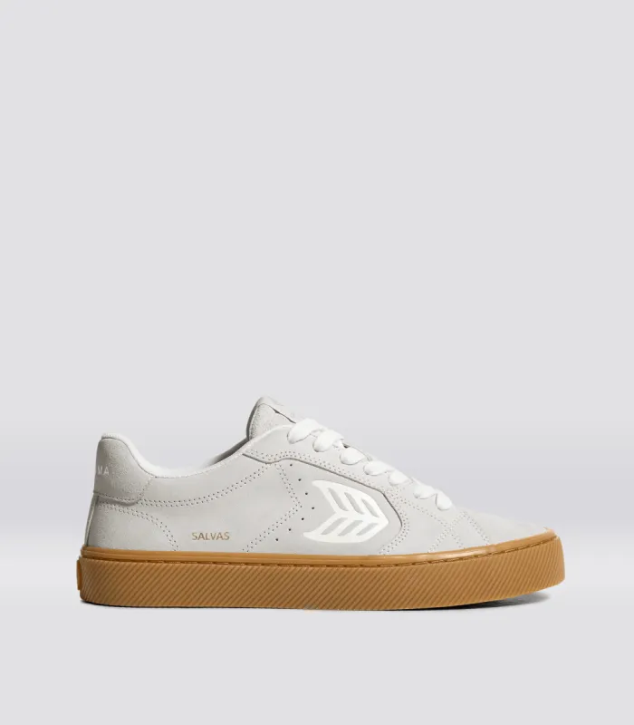 SALVAS Gum Smoke White Suede Off-White Logo Sneaker Women sold by Cariuma
