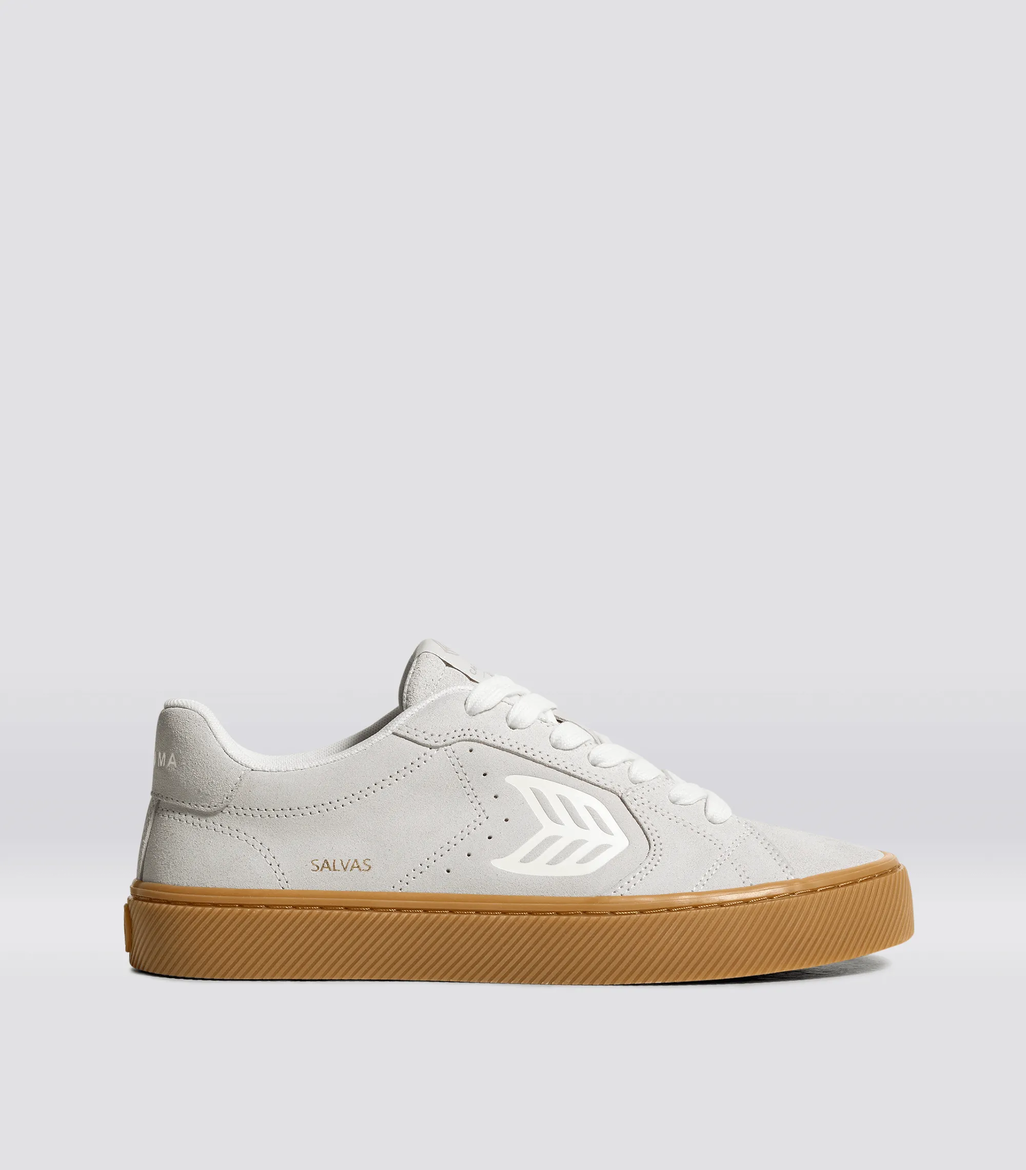 SALVAS Gum Smoke White Suede Off-White Logo Sneaker Women sold by Cariuma