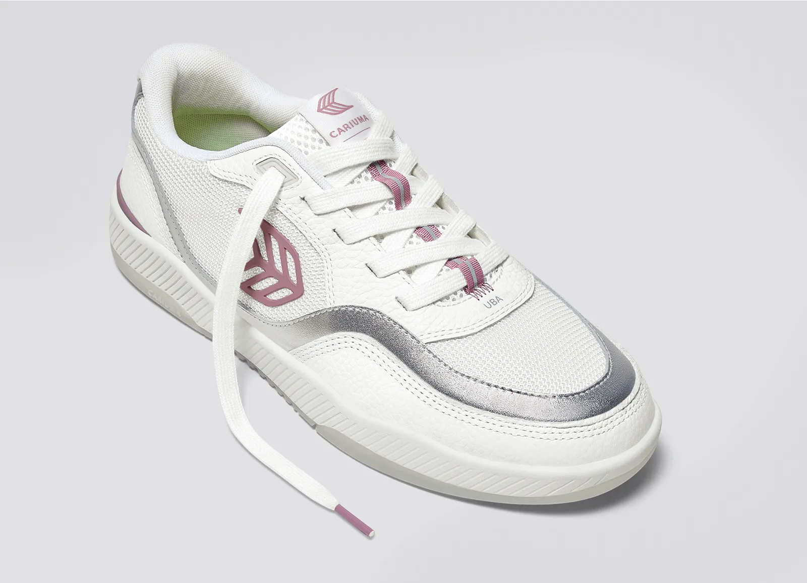 UBA White Leather Blush Pink Logo Silver Accents Sneaker Women sold by Cariuma product image thumbnail 4