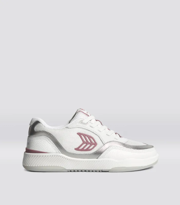UBA White Leather Blush Pink Logo Silver Accents Sneaker Men sold by Cariuma