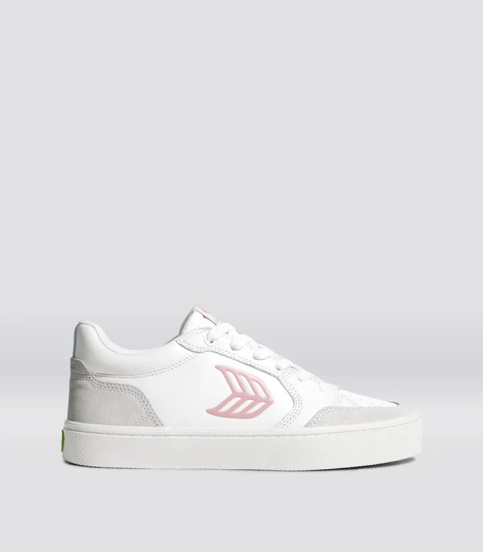 VALLELY White Leather Vintage White Suede Blush Pink Logo Sneaker Women sold by Cariuma