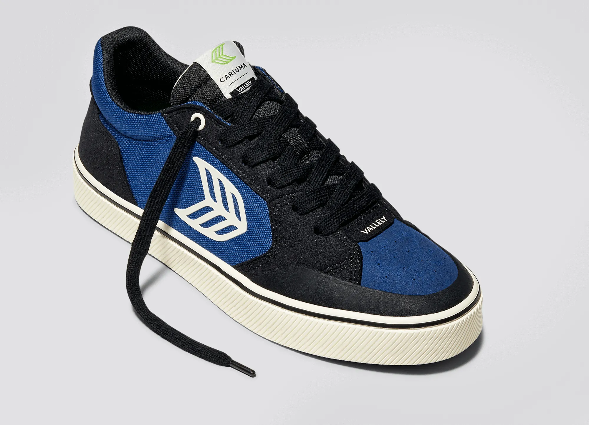VALLELY PRO Black Suede Mystery Blue Cordura Ivory Logo Sneaker Men sold by Cariuma product image thumbnail 4