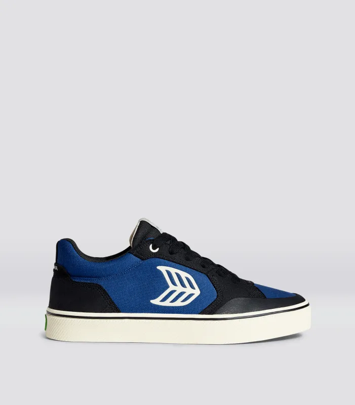 VALLELY PRO Black Suede Mystery Blue Cordura Ivory Logo Sneaker Men sold by Cariuma