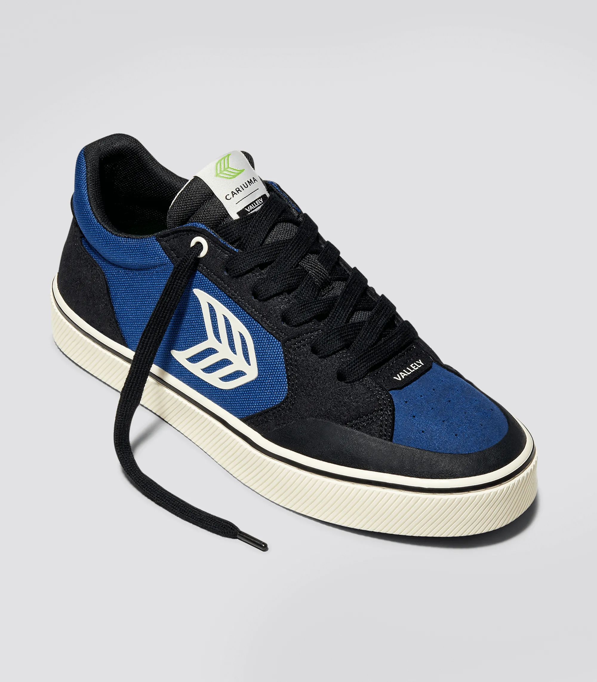 VALLELY PRO Black Suede Mystery Blue Cordura Ivory Logo Sneaker Men sold by Cariuma product image thumbnail 2