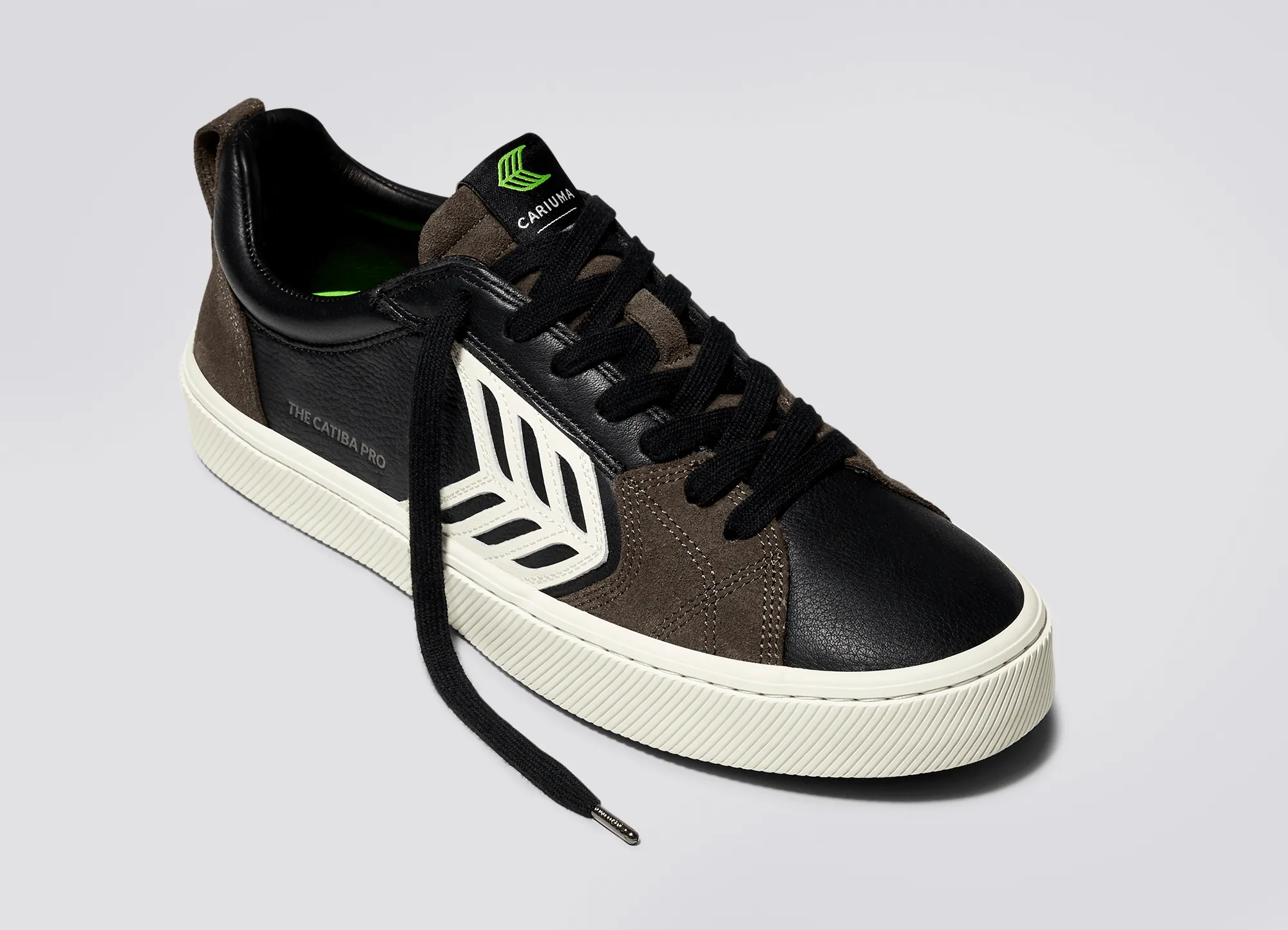 CATIBA PRO Low Black Premium Leather Dark Khaki Suede Ivory Logo Sneaker Men sold by Cariuma product image thumbnail 4