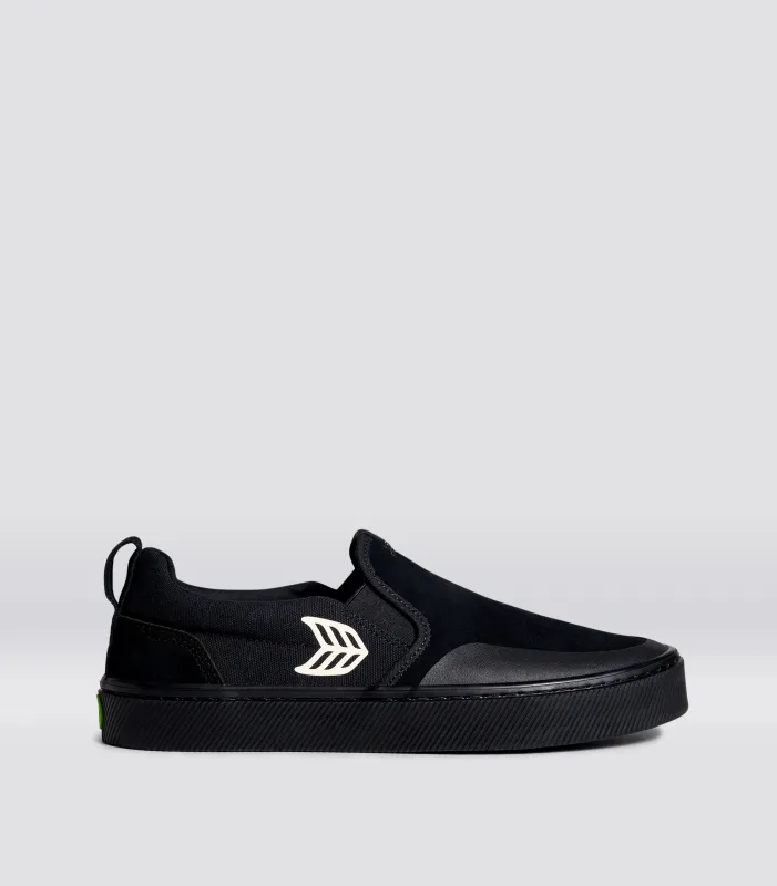 SLIP-ON PRO All Black Suede and Canvas Ivory Logo Sneaker Men sold by Cariuma
