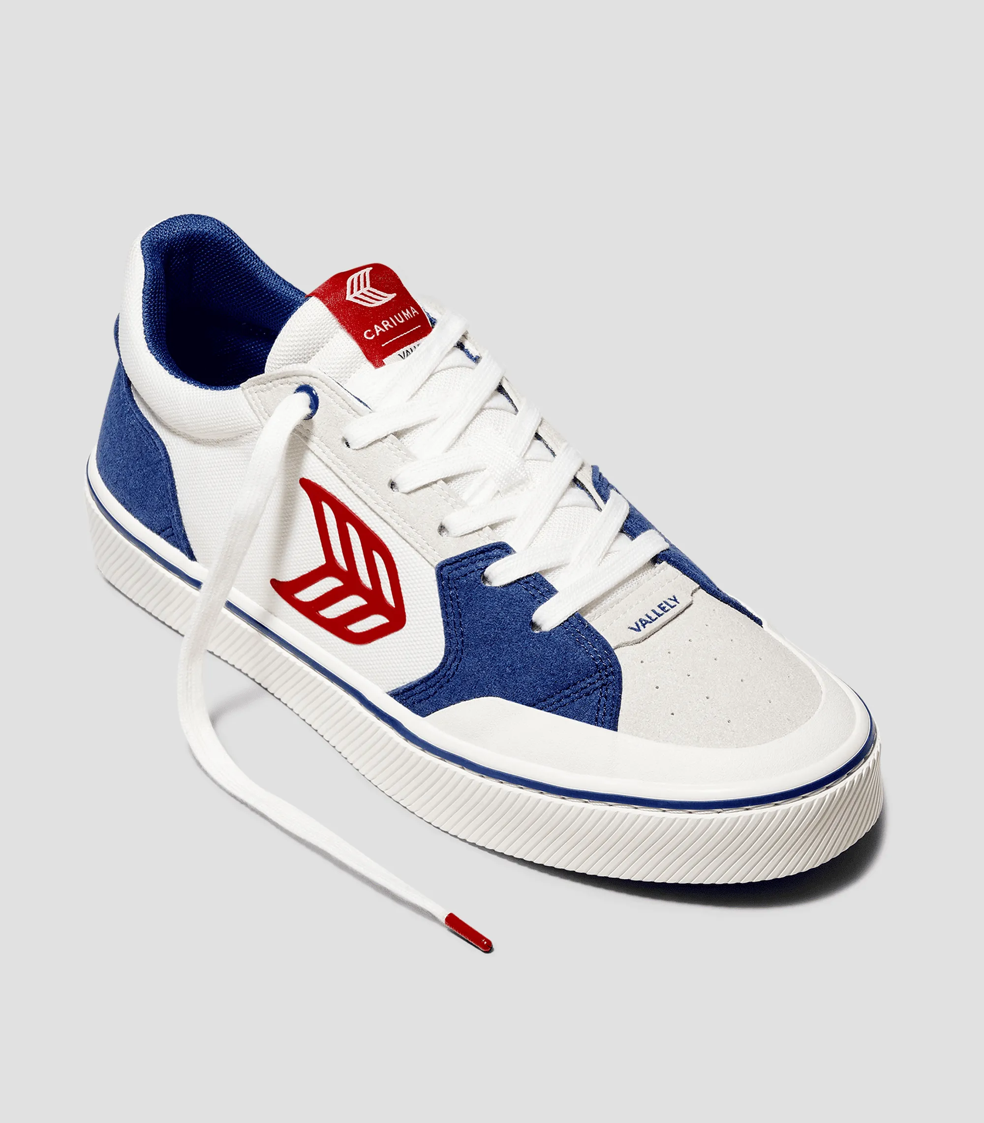 VALLELY PRO Mystery Blue Suede and Off-White Cordura Red Logo Sneaker Men sold by Cariuma product image thumbnail 2
