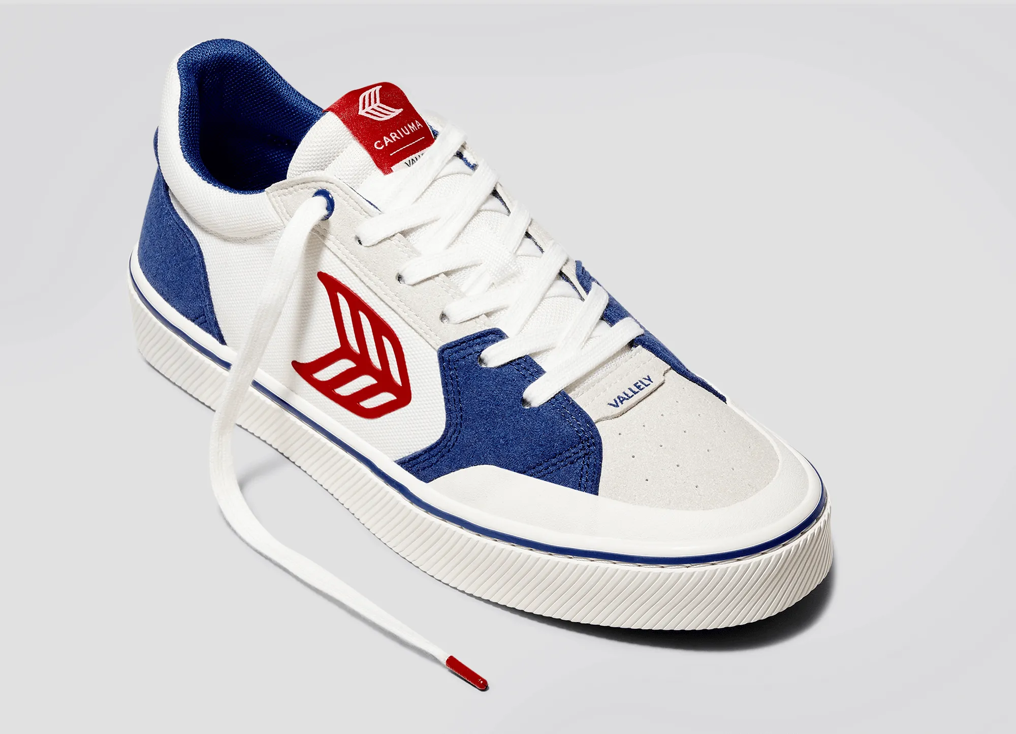 VALLELY PRO Mystery Blue Suede and Off-White Cordura Red Logo Sneaker Men sold by Cariuma product image thumbnail 4