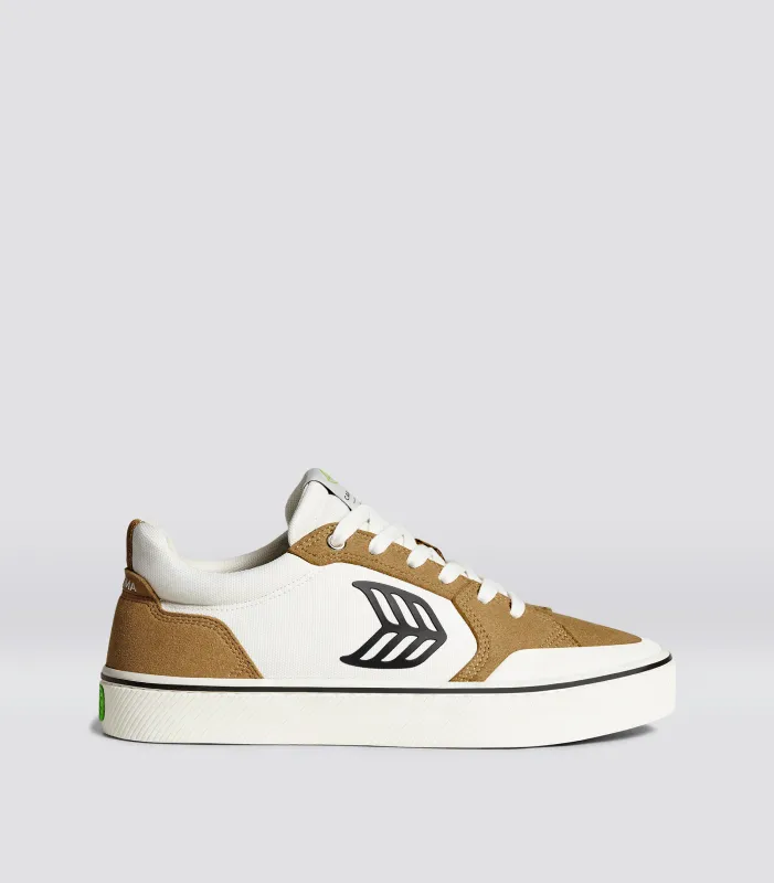 VALLELY PRO Camel Suede Vintage White Cordura Black Logo Sneaker Women sold by Cariuma