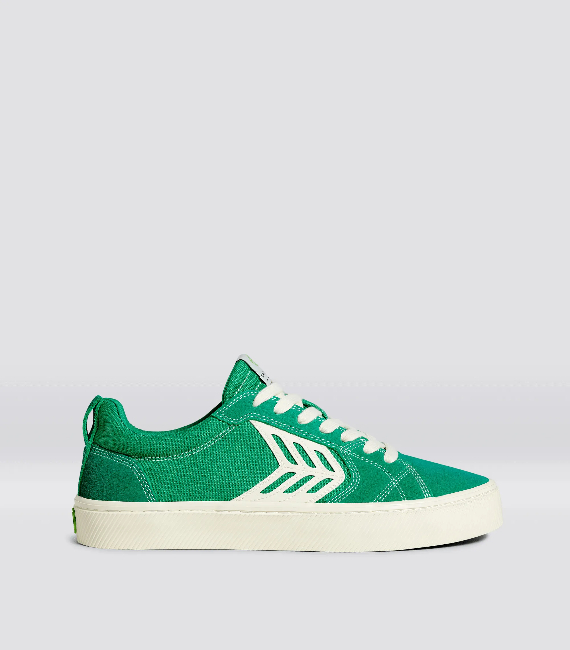 CATIBA PRO Low Green Suede and Canvas Contrast Thread Ivory Logo Sneaker Women sold by Cariuma