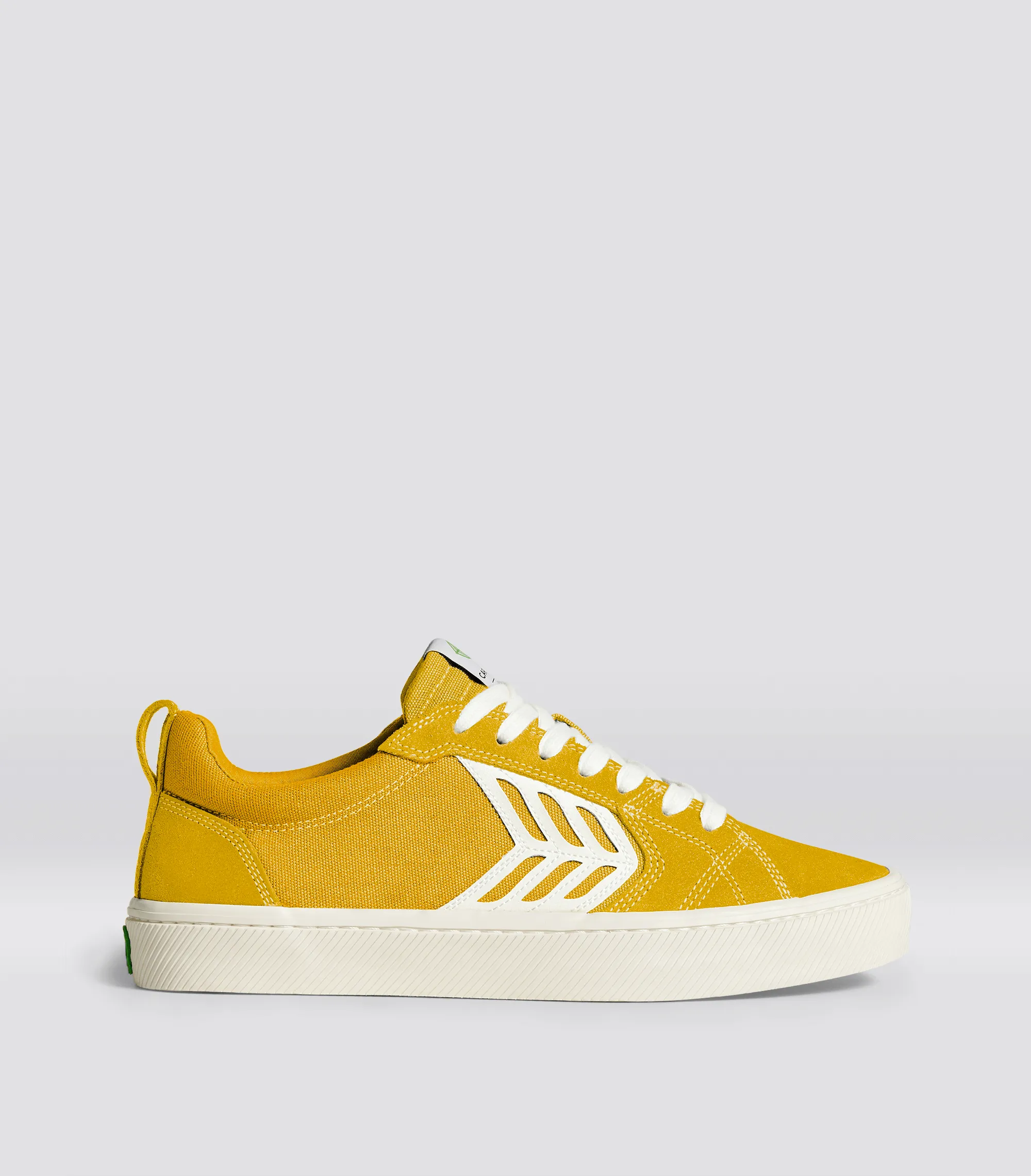 CATIBA PRO Low Yellow Suede and Canvas Contrast Thread Ivory Logo Sneaker Women sold by Cariuma