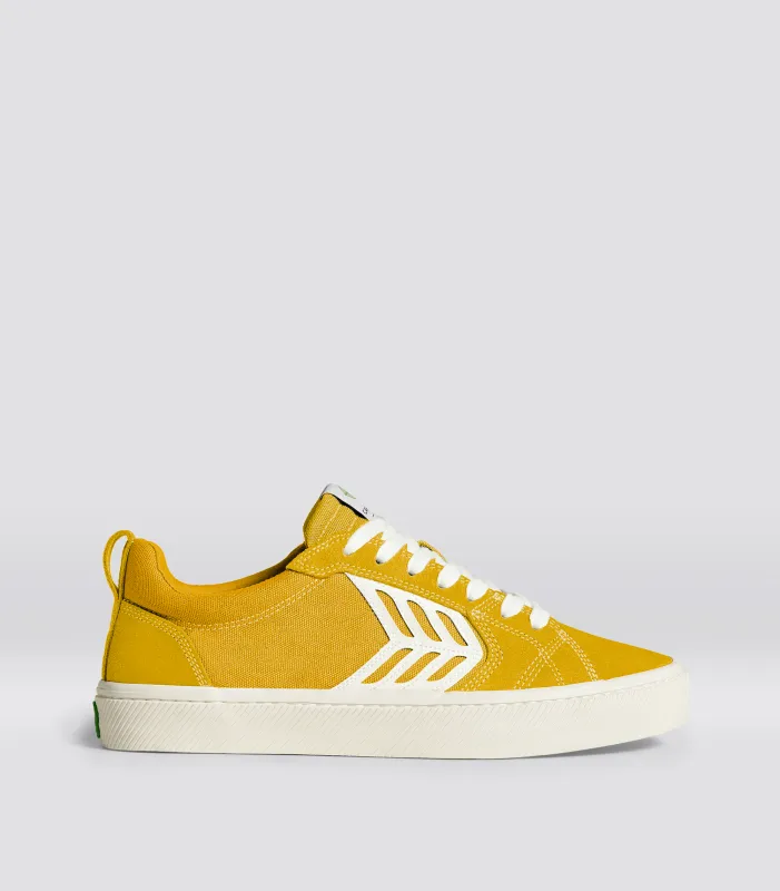 CATIBA PRO Low Yellow Suede and Canvas Contrast Thread Ivory Logo Sneaker Men sold by Cariuma