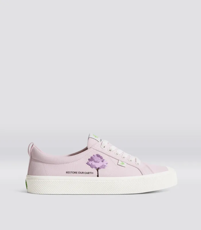 OCA Low Earth Day Embroidered Tree Pale Lilac Canvas Sneaker Women made by Cariuma