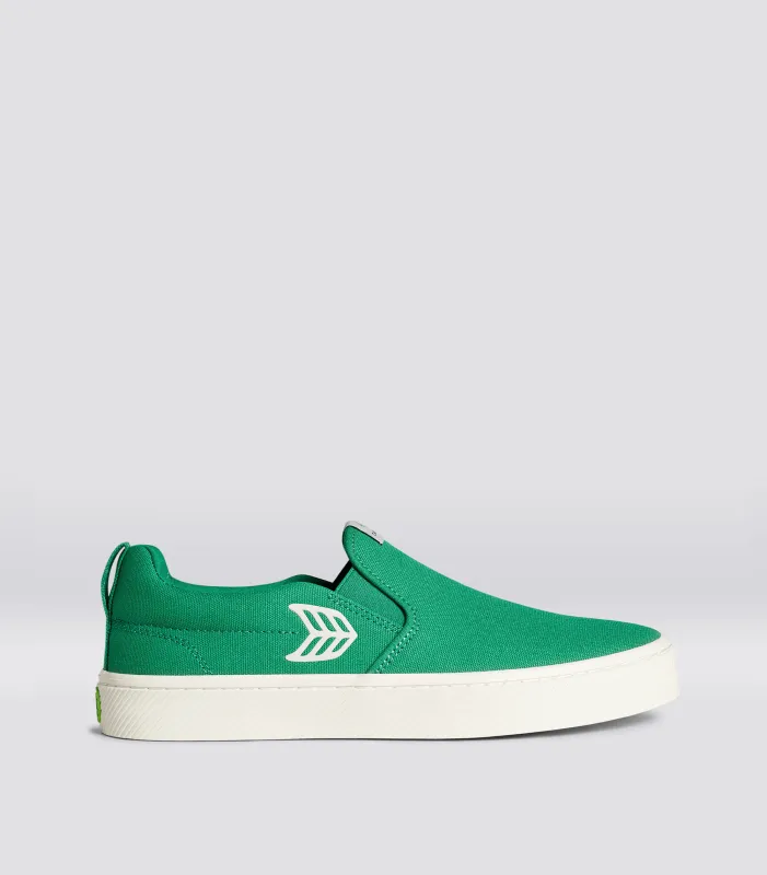 SLIP ON Green Canvas Ivory Logo Sneaker Women sold by Cariuma
