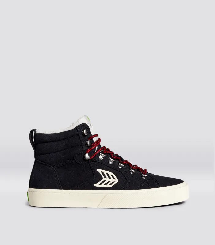 CATURI Black Suede Ivory Logo Boot Women made by Cariuma