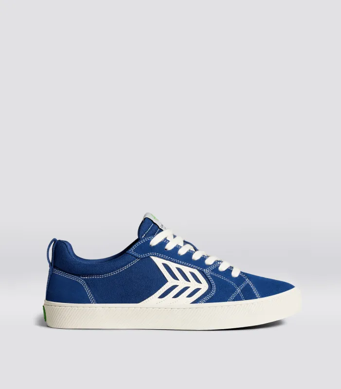 CATIBA PRO Low Mystery Blue Suede and Canvas Contrast Thread Ivory Logo Sneaker Women sold by Cariuma